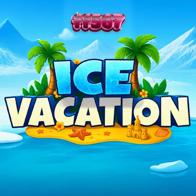 Interface do jogo de slot Ice Vacation com tema tropical e urso polar.